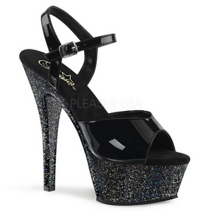 Schwarz 15 cm KISS-209MG Glitzern Plateau High Heels