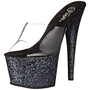 Schwarz 18 cm ADORE-701LG glitter plateau pantoletten damen