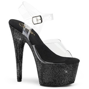 Schwarz 18 cm BEJEWELED-708DM plateau high heels mit strass steinen