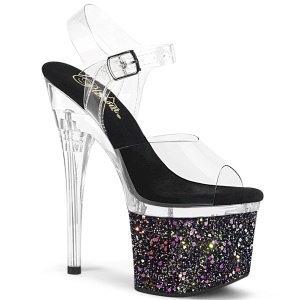 Schwarz 18 cm ESTEEM-708LG glitter plateauschuhe high heels