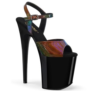 Schwarz 20 cm FLAMINGO-809RBDT Hologramm plateau high heels