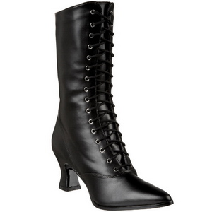 Schwarz 7 cm VICTORIAN-120 Damen Stiefeletten mit Schnürsenkel