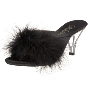 Schwarz 8 cm BELLE-301F Mules Schuhe mit Marabou Federn - Plüsch