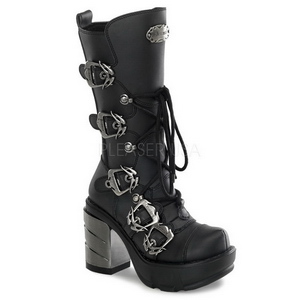Schwarz 9 cm SINISTER-203 plateau damenstiefel mit schnalle