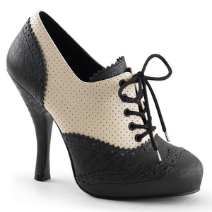 Schwarz Beige 11,5 cm retro vintage CUTIEPIE-14 Damen Oxford Pumps Schuhe Flach