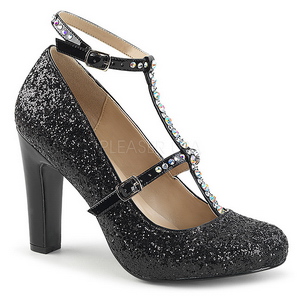 Schwarz Glitter 10 cm QUEEN-01 grosse grössen pumps schuhe