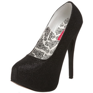 Schwarz Glitter 14,5 cm Burlesque TEEZE-31G Platform Pumps Schuhe