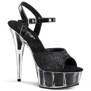 Schwarz Glitzern 15 cm DELIGHT-609-5G Plateau High Heel