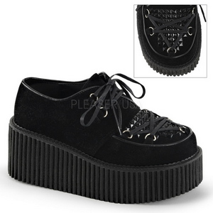 Schwarz Kunstleder CREEPER-216 Plateau Creepers Schuhe Damen