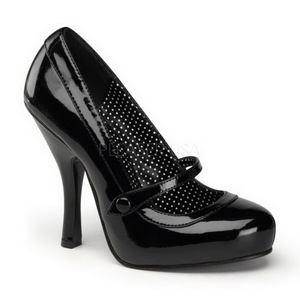 Schwarz Lack 12 cm retro vintage CUTIEPIE-02 mary jane pumps mit verstecktem plateau