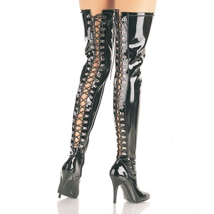 Schwarz Lack 13 cm SEDUCE-3063 Overknee Stiefel Flacher Heels