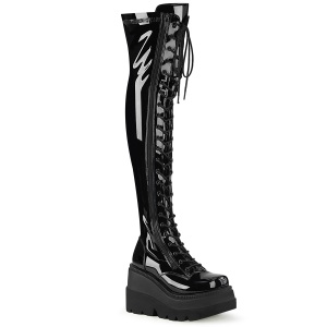 Schwarz Lackleder 11,5 cm SHAKER-374 overknee stiefel mit schnürung