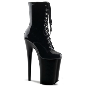 Schwarz Lackleder 23 cm INFINITY-1020 schnürstiefelette high heels - extreme plateaustiefeletten