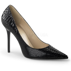 Schwarz Leder 10 cm CLASSIQUE-20SP Damen Pumps Stiletto Absatz