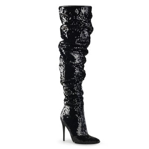 Schwarz Pailletten 13 cm COURTLY-3011 Pleaser Overknee Stiefel