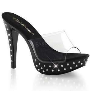 Schwarz Transparent 14 cm COCKTAIL-501SDT Mules Strass Heel