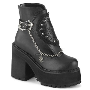 Schwarz Vegan 12 cm ASSAULT-55 lolita plateau stiefeletten mit blockabsatz