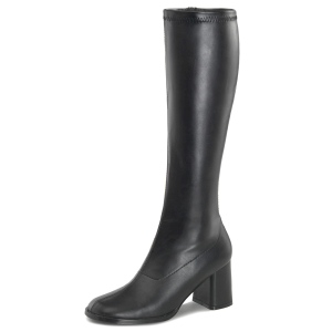 Schwarze stiefel blockabsatz 7,5 cm vinylleder - 70er jahre hippie disco kniehohe boots gogo