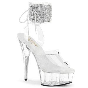 Silber 15 cm DELIGHT-627RS transparente plateau high heels mit knöchelriemen