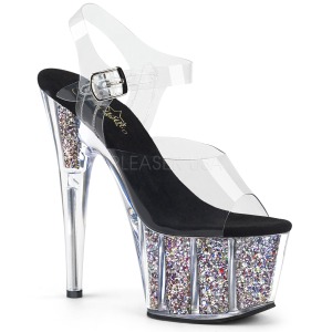 Silber 18 cm ADORE-708CG glitter plateau high heels