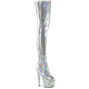 Silber 18 cm BEJ-3011-7 Hologramm poledance overknee lackstiefel