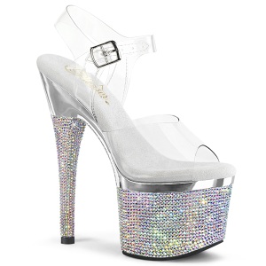 Silber 18 cm ESTEEM-708DM-2 plateau high heels mit strass steinen