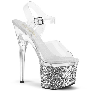 Silber 18 cm ESTEEM-708LG glitter plateauschuhe high heels