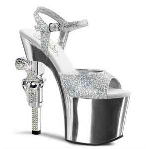 Silber 18 cm Pleaser REVOLVER-709G Chrome Plateau High Heels