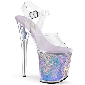 Silber 20 cm FLAMINGO-808MC Hologramm plateau high heels