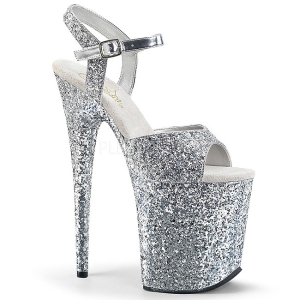 Silber 20 cm FLAMINGO-810LG glitter plateau high heels