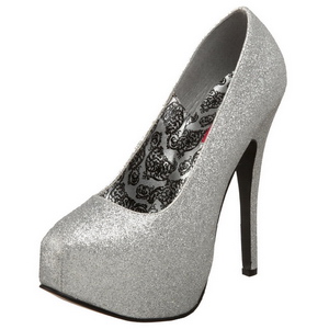 Silber Glitter 14,5 cm Burlesque TEEZE-31G Platform Pumps Schuhe