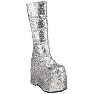 Silber Glitter 18 cm STACK-301G demonia stiefel - unisex cyberpunk stiefel