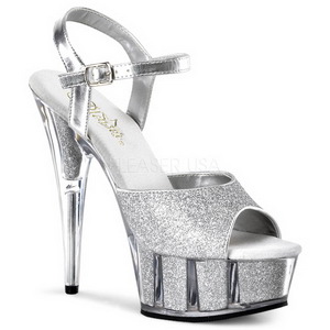 Silber Glitzern 15 cm DELIGHT-609-5G Plateau High Heel