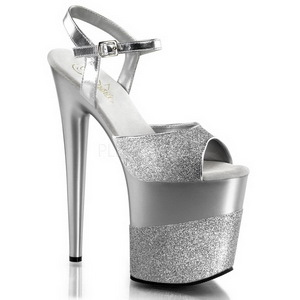 Silber Glitzern 20 cm Pleaser FLAMINGO-809-2G Plateau High Heels