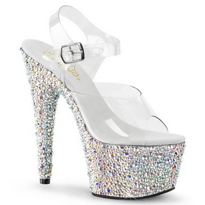 Silber Kristall Stein 18 cm BEJEWELED-708MS Platform High Heel Schuhe