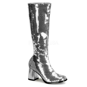 Silber Pailletten 8 cm SPECTACUL-300SQ Damen Stiefel