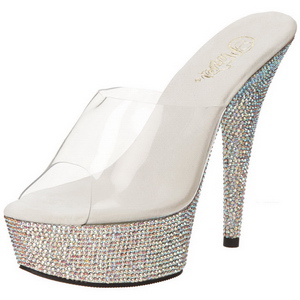 Silber Strass 15,5 cm BEJEWELED-601DM Plateau Mules Schuhe