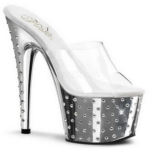 Silber Strass Platform 18 cm STARDUST-701 Damen Mules Schuhe