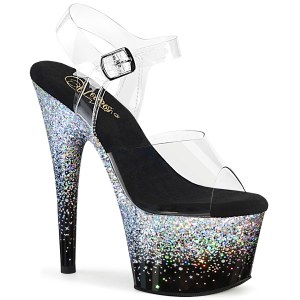 Silberne 18 cm ADORE-708SS glitter plateau high heels sandaletten