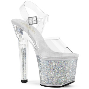 Silberne 18 cm LOVESICK-708SG glitter plateau high heels sandaletten