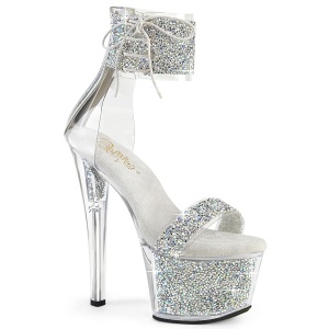 Silberne 18 cm SKY-327RSI pleaser high heels mit strass knöchelmanschette