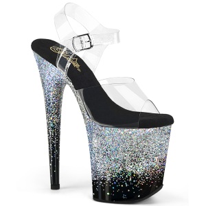 Silberne 20 cm FLAMINGO glitter plateau high heels sandaletten