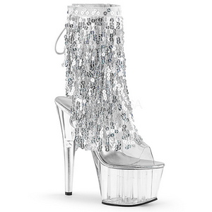 Silver 18 cm ADORE-1017SQF sequins fringe ankle boots