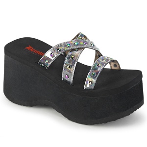 Silver 9 cm DEMONIA FUNN-19 Exotic gothic platform mules