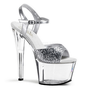 Silver Glitter 18 cm SKY-310 Platform High Heeled Sandal Shoes