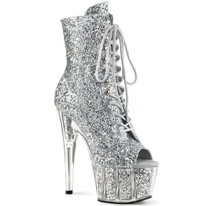 Silver glitter 18 cm ADORE-1021G womens platform soled ankle boots