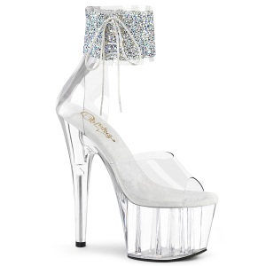 Silver rhinestone 18 cm ADORE-724RS pleaser high heels with ankle cuff