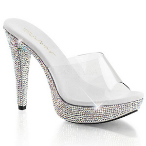 Transparent 13 cm COCKTAIL-501DM Plateau Pantoletten Strass Steine