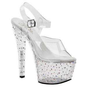 Transparent 18 cm STARDANCE-708 Strass Plateau High Heels