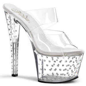 Transparent 18 cm STARDUST-702 Plateau Pantoletten Mules Strass Steine